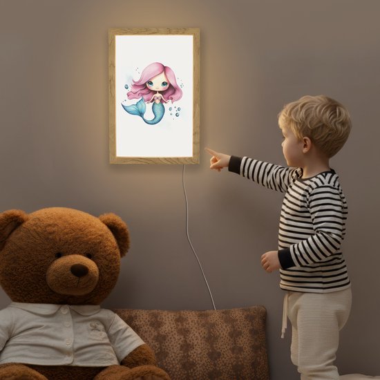 Nachtlampje 20x30 cm - Kinder lampje - Zeemeermin - Roze - Luchtbellen - Tafellamp kinderkamer - Slaapkamer lamp - Bedlamp kinderen - Kinderlampje stopcontact - Wandlamp babykamer - Nachtlampjes van Merkloos — afbeelding 5