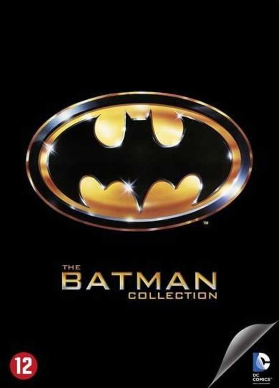 De gouden Batman logo en 'The Batman Collection' op een zwarte achtergrond met een 12 leeftijdsindicatie.