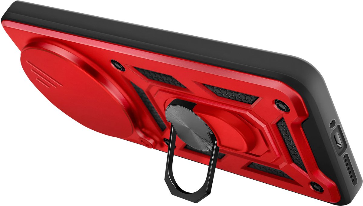 Mayaxess, Hoesje voor Honor Magic 8 Lite met Schuifbare Camera Cover en Magnetische Ring, Rood