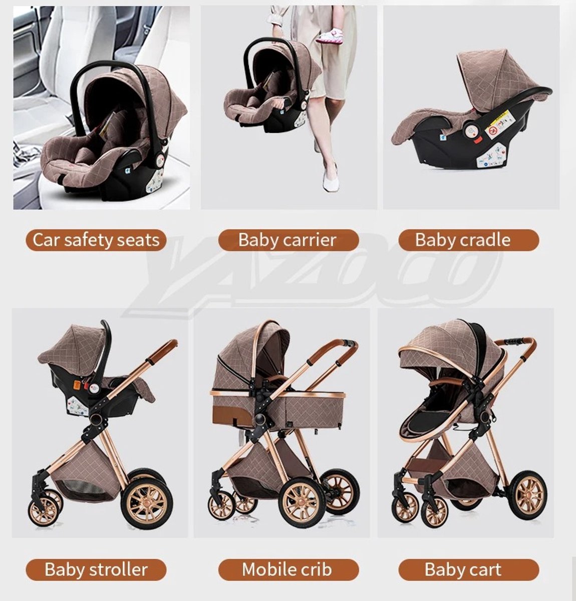 LUMÈ STORE 3-in-1 Luxe Kinderwagen – Opvouwbaar – Buggy - Maxi Cosi – Autostoel & Wieg – Aluminium Frame – Pasgeboren Baby – Khaki – foto 8