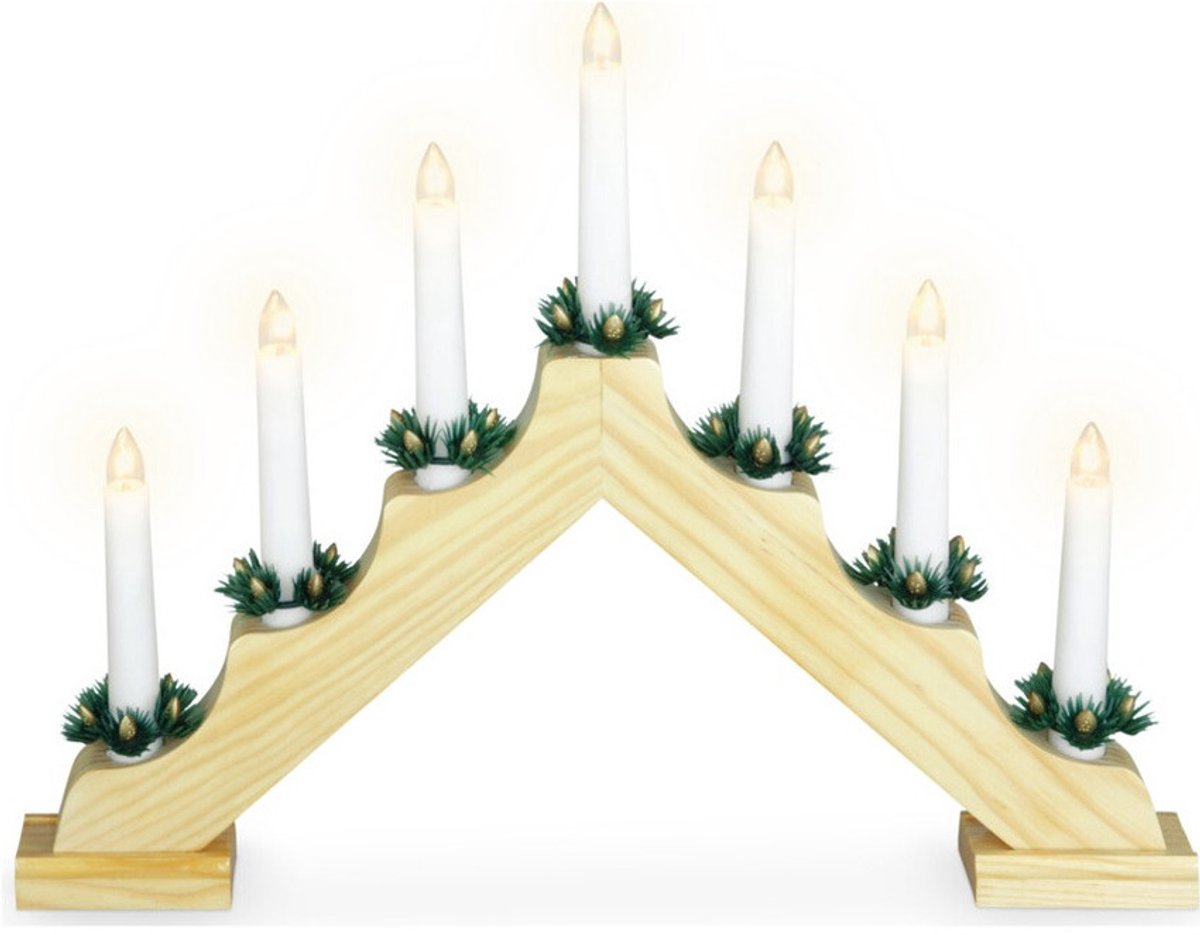 Christmas Decoration Kaarsenbrug - goud - 41 x 5 x 31 cm - hout - met 7 led kaarsen