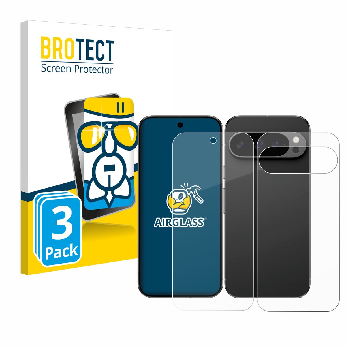 Screenprotector 3 Stuks voor Google Pixel 9 Pro (Voor+Achter) Beschermglas transparant