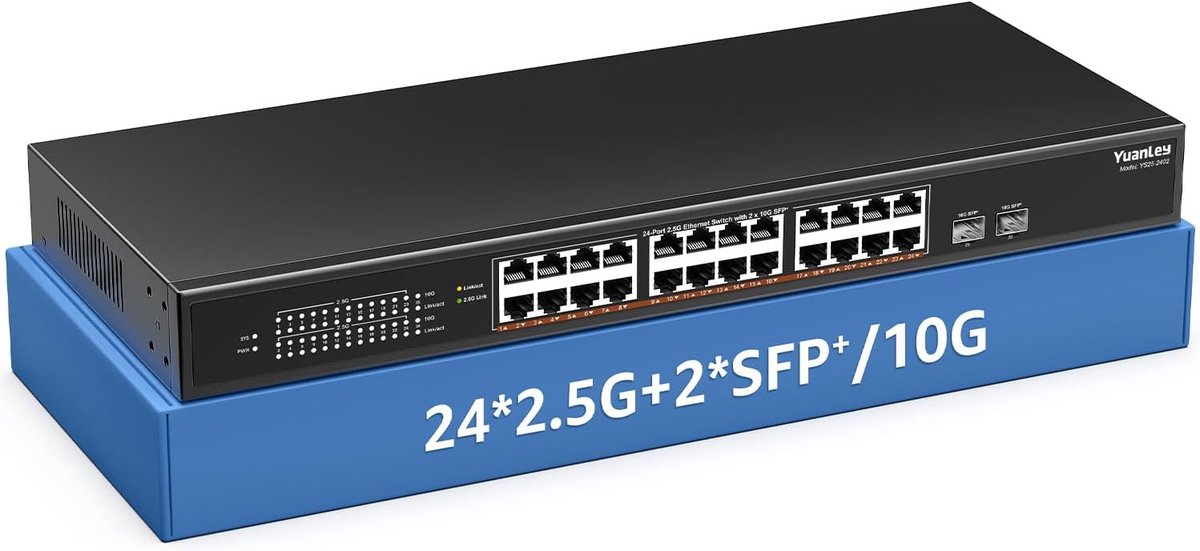 26-Poorts 2,5G Unmanaged Netwerk Switch - 24x 2,5 Gbps + 2x 10G SFP+