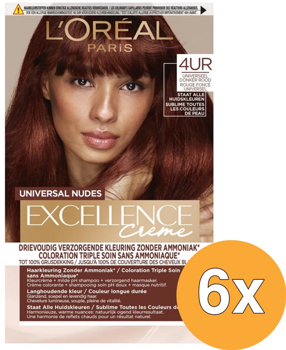 6x L'Oréal Paris Excellence Creme Universal Nudes 4Ur Donker Rood (1 stuk)