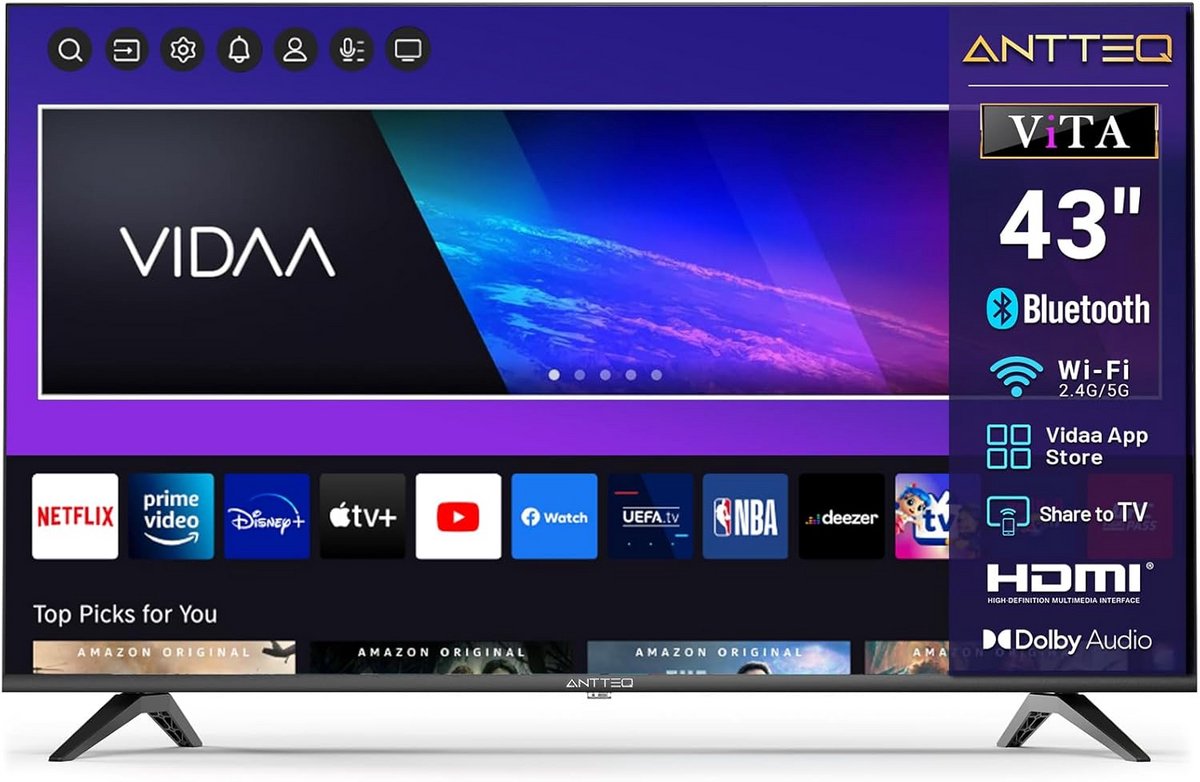 Smart TV 43 Inch - FHD, VIDAA OS, Bluetooth, DVB-T2/S2/C, Hotel Mode, 2025