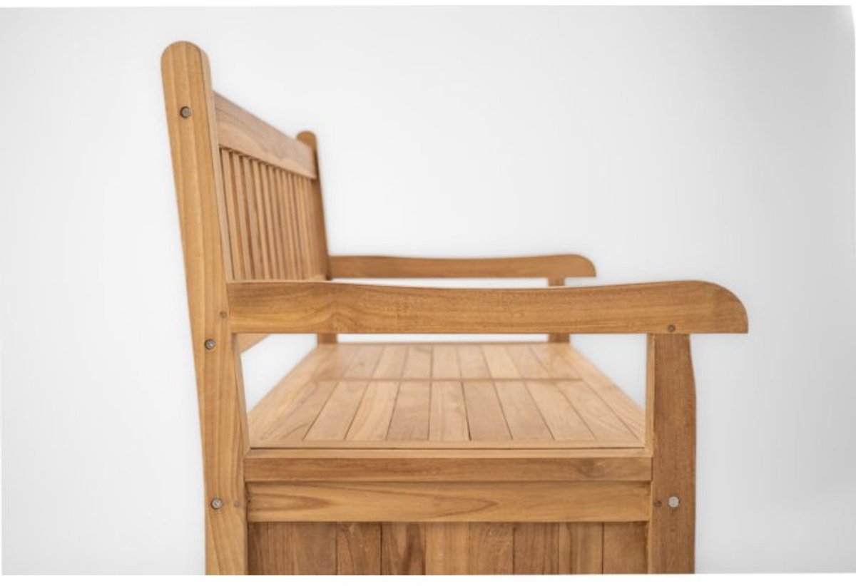 Windsor Teak Kussenbank met Opbergruimte - 130 cm - FSC Massief Teakhout - RVS Beslag