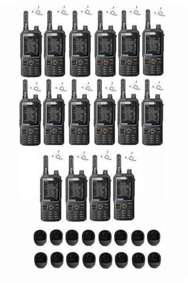 Set van 16 Inrico T320 V2 4G LTE Zello Portofoon, GPS, Wifi met tafellader en beveiliging oortje