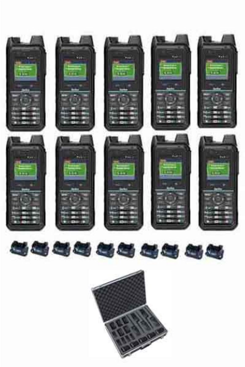 Set van 10 Inrico T330 4G LTE Zello Smart Portofoons IP68 met tafellader en koffer