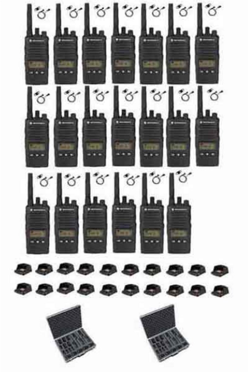 Set van 20 Motorola XT460 IP55 PMR446 met D-shape oortje tafellader koffer