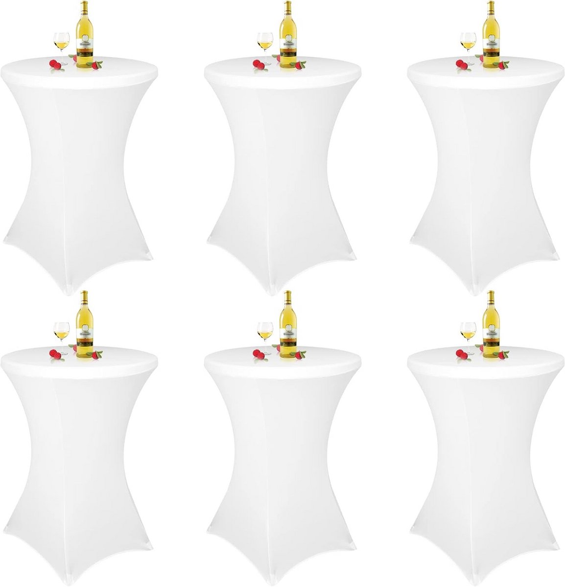 6x Witte Tafelhoezen voor Ronde Statafels (Ø 70-75 cm) - Stretchy Tafelkleed met Voetbeugels
