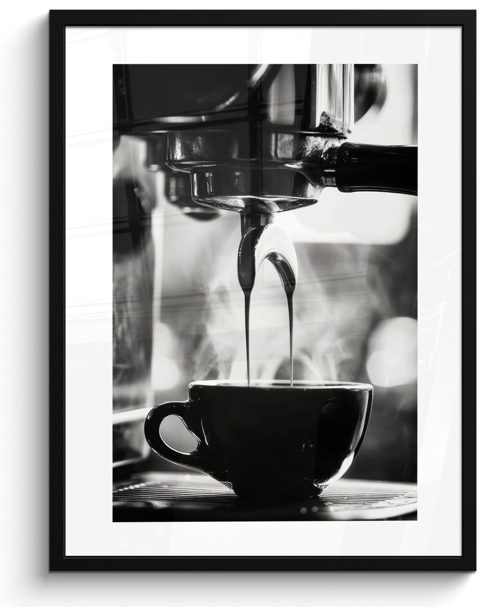 FrameYourWall Fotolijst inclusief poster - Posterlijst 50x70 cm - Posters - Coffee - Espresso - Koffiemachine - Kop - Foto in lijst - Keuken decoratie muur - Wanddecoratie accessoires - Muurdecoratie - Schilderijen