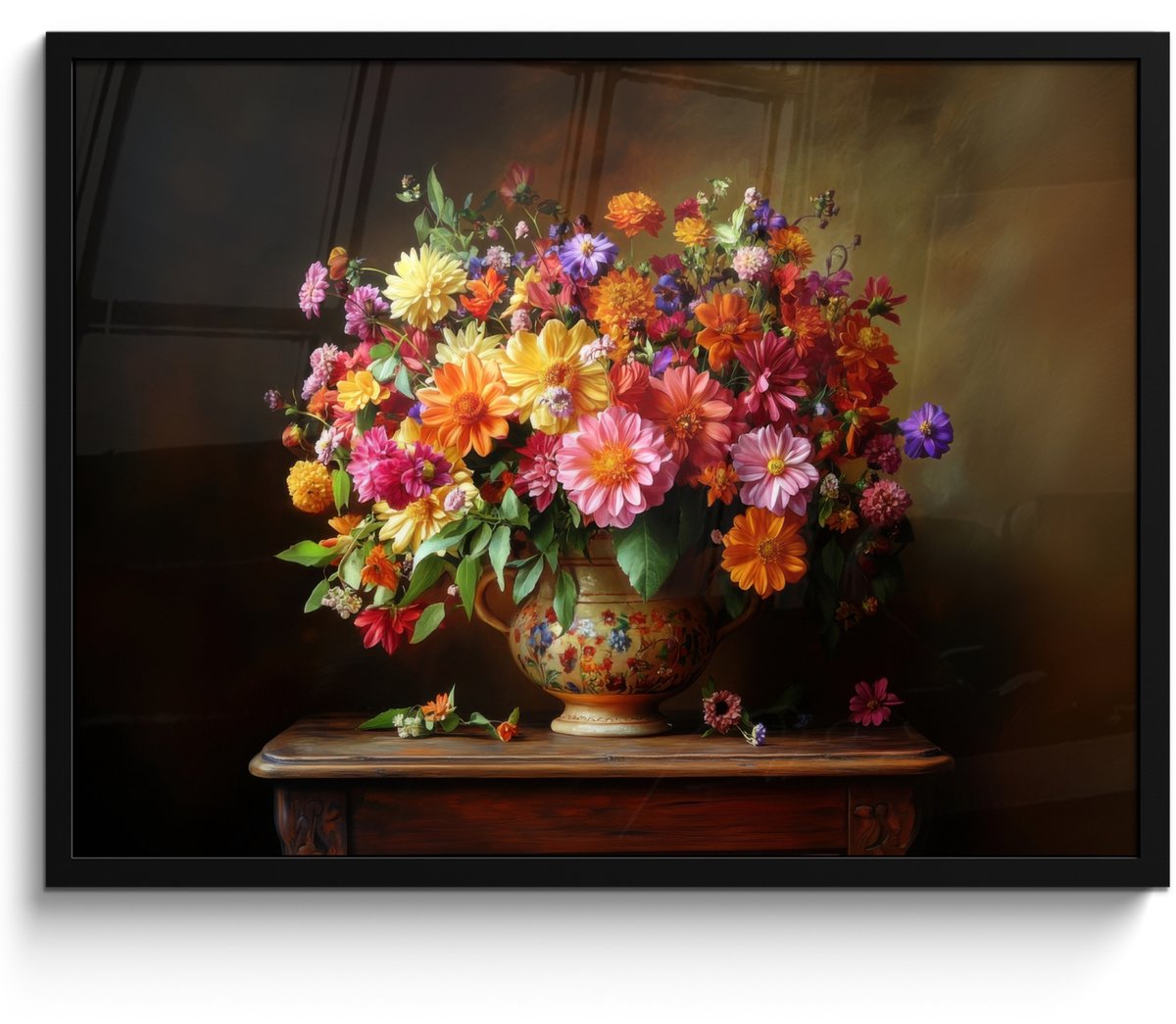 FrameYourWall Poster in lijst - Fotolijst 70x50 cm - Posters - Kleuren - Boeket - Vaas - Hout - Posterlijst zwart - Decoratie - Wanddecoratie woonkamer - Muurdecoratie slaapkamer Bloemen - Kleurrijk