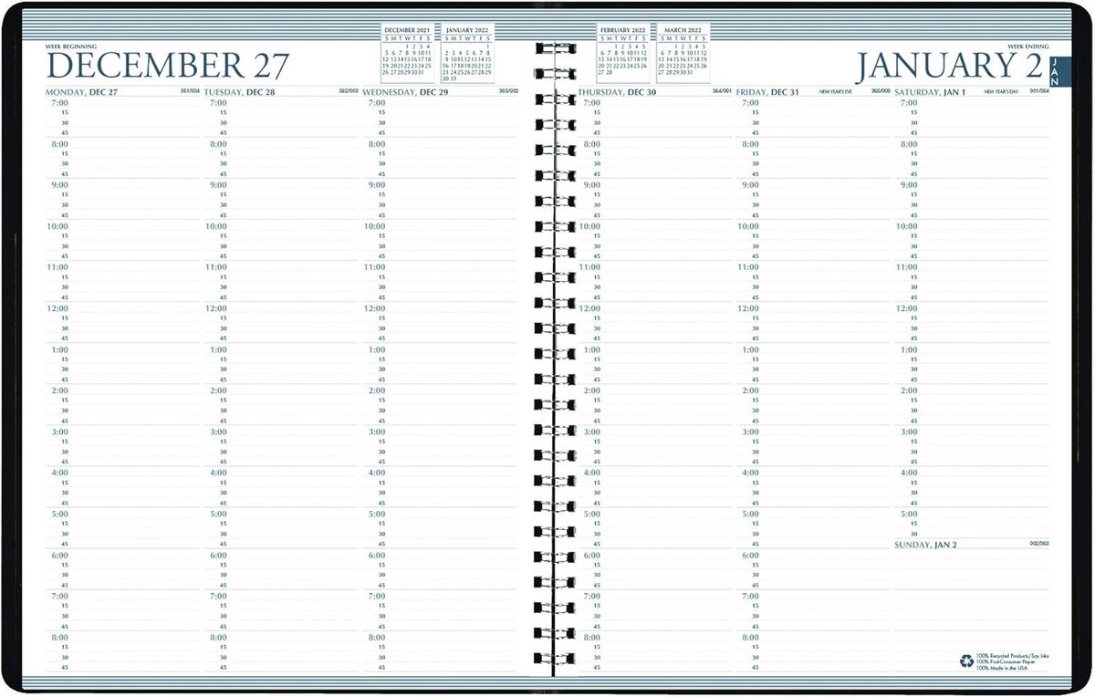 Professionele Weekplanner 2022-2023 Tweemaal Jaar Overzicht Zwart A4