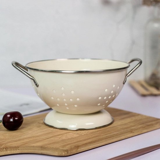 Emaille Vergiet Kom Groen - Vintage Stijl Metalen Fruitmand & Zeef — afbeelding 2