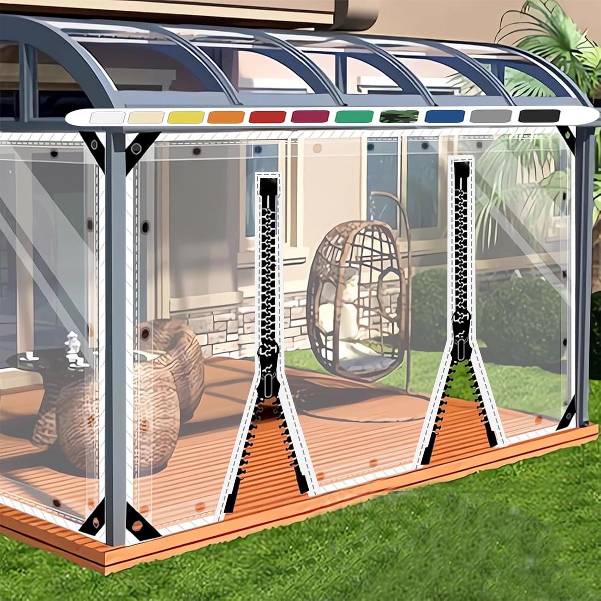 Weerbestendig Scheidingsgordijn Buiten - 0,5mm Dik Zeil voor Tuin, Balkon en Terras met Ritsen