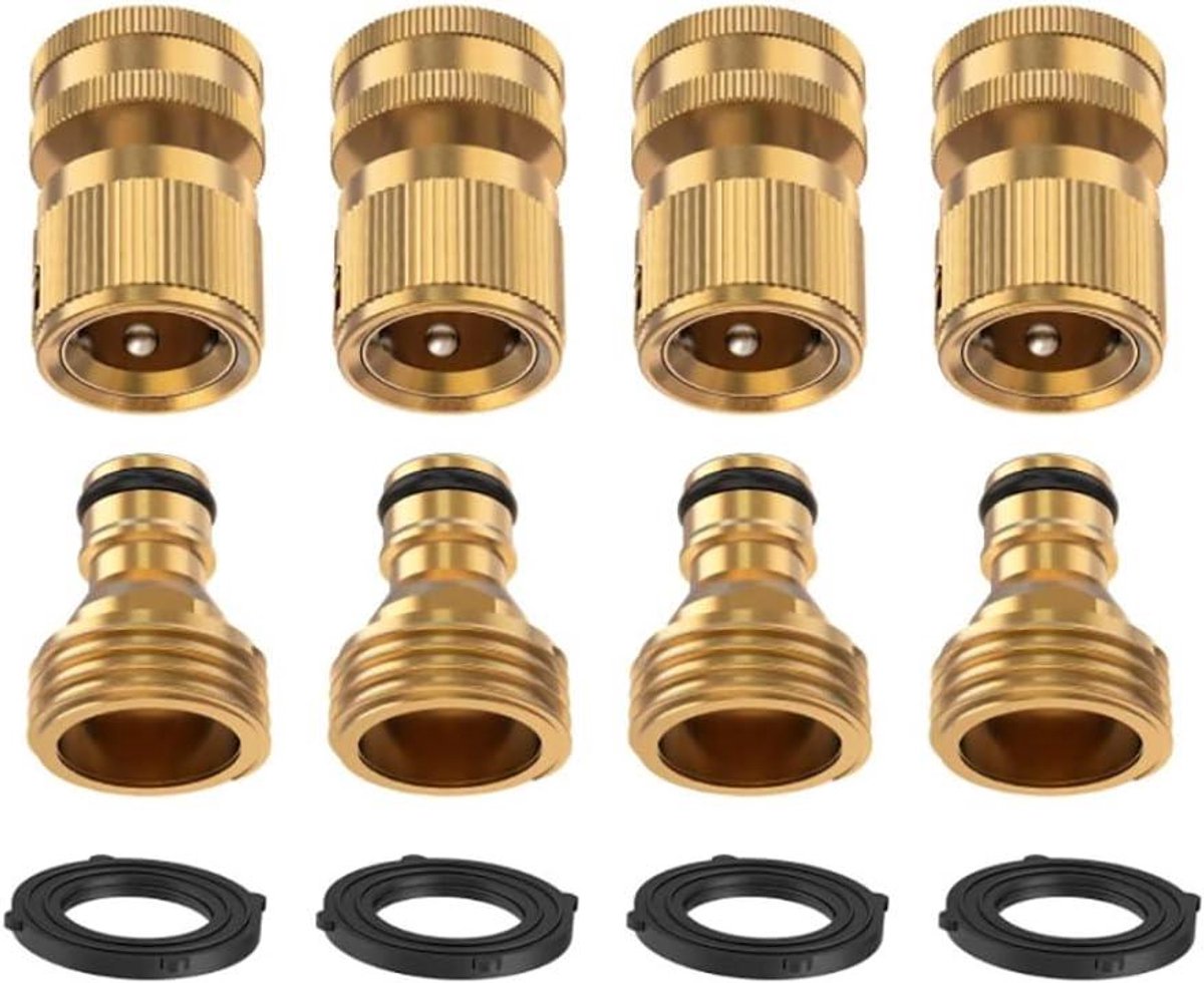 Quick Connect Fittingen van Massief Messing voor Tuinslang - 3/4 Inch GHT - Tuin Waterslang Connectoren met Rubber Wasmachines - Duurzame Connector voor Tuinslangen