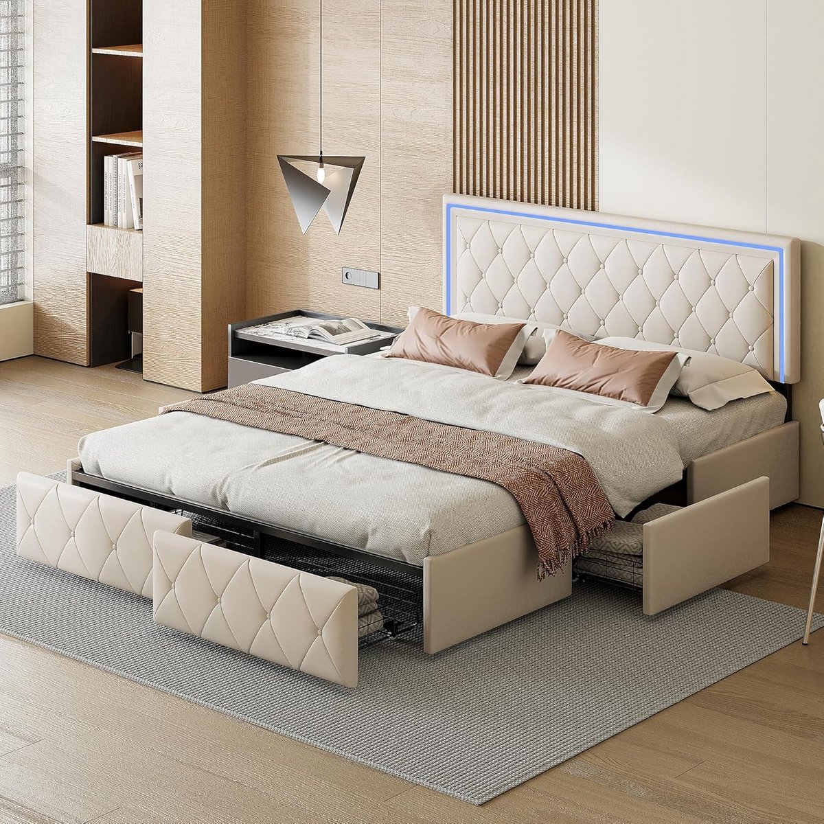Luxe Boxspringbed met Opbergruimte, 140x200 cm - Inclusief Lattenbodem
