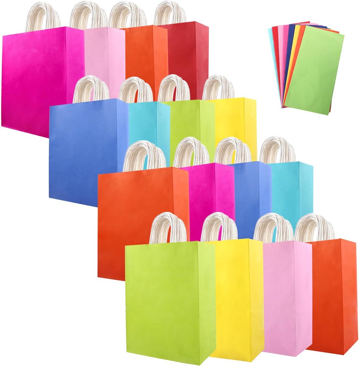 Set van 16 Cadeauzaken van Kraftpapier in Diverse Kleuren (16x8x22 cm) - Ideaal voor Cadeaus en Feestjes
