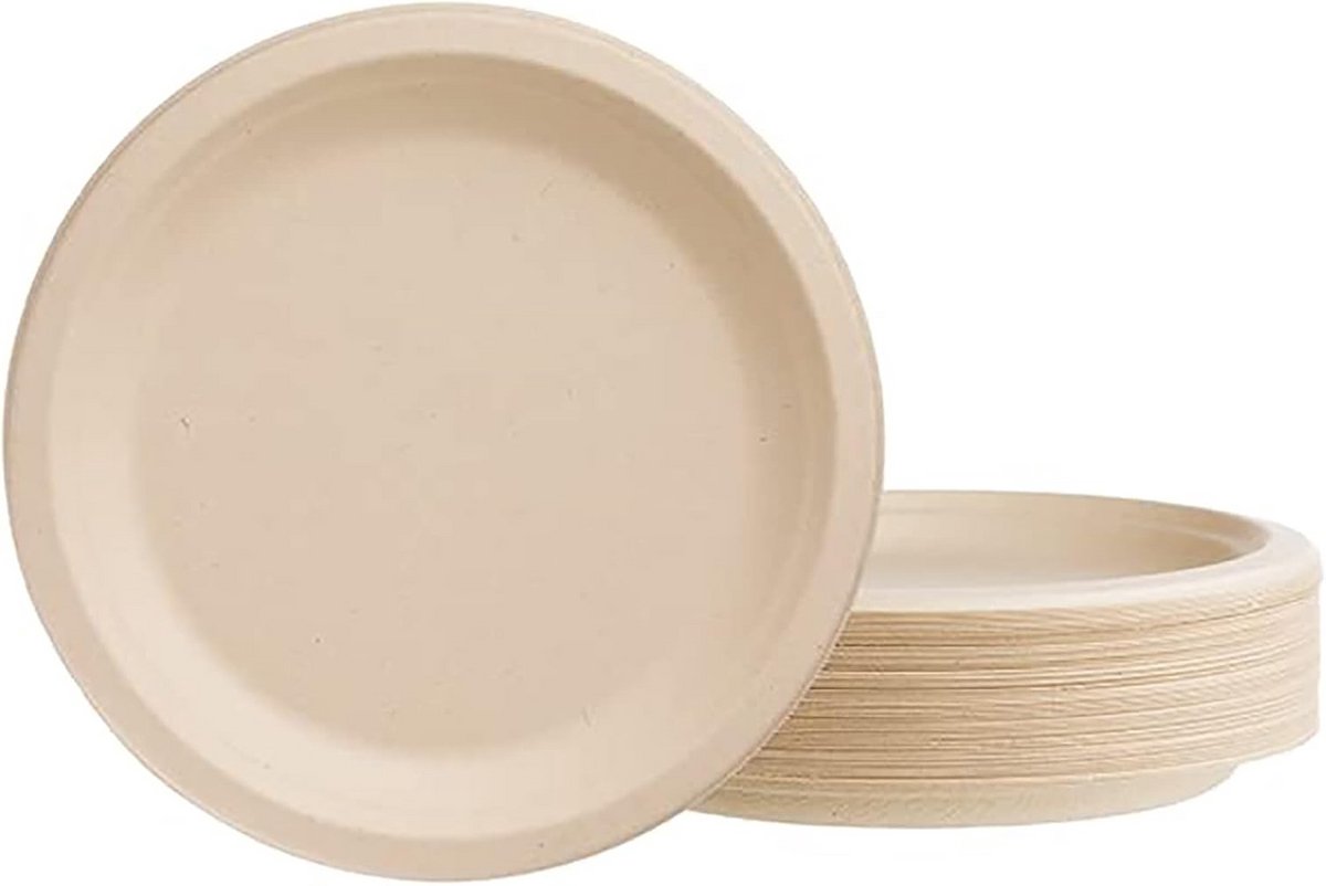 60x Composteerbare Papieren Bordjes van Bagasse 17,8 cm Duurzaam Wegwerpservies