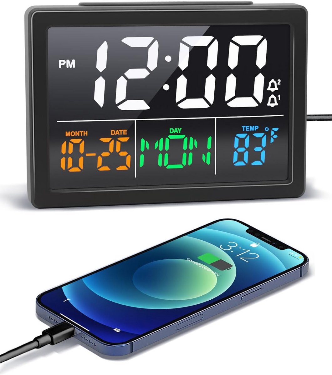 Digitale Wekker met Groot LED Display, USB Oplader en Temperatuurmeter - Nachtlampje en Snooze Functie