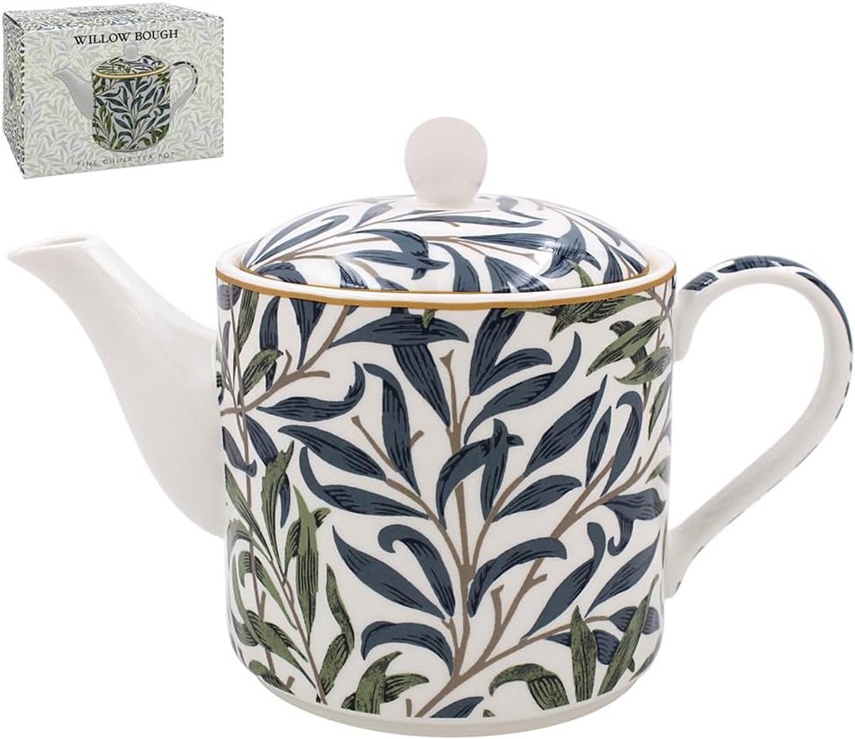 Kleine & Pavey keramische theepot William Morris Willow Bough motief 700 ml