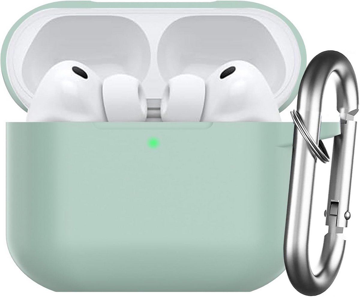 Silicone Hoesje voor AirPods Pro 3 2025 - Beschermende Case met Karabijnhaak - Cloud Grey