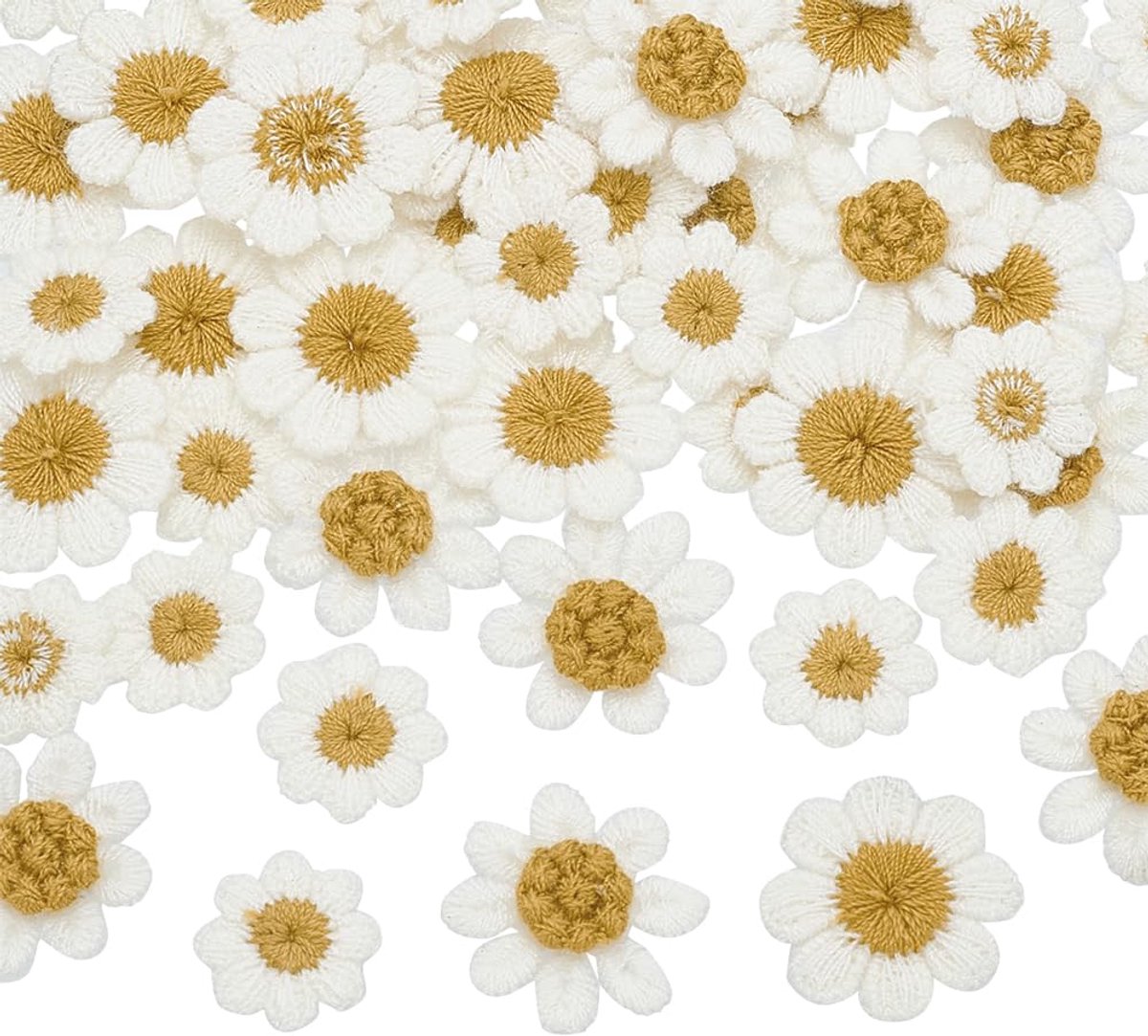 Haak- en Breipatches - Witte Daisy Bloemen Applicaties - 80 Stuks in 3 Maten