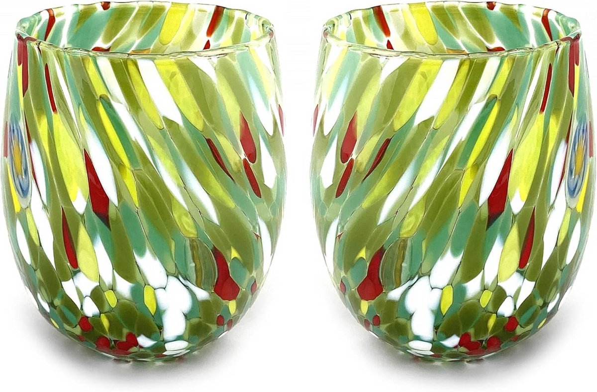 Set van 6 Handgeblazen Waterglazen van Murano Glas - Gemaakt in Italië - 435 ml