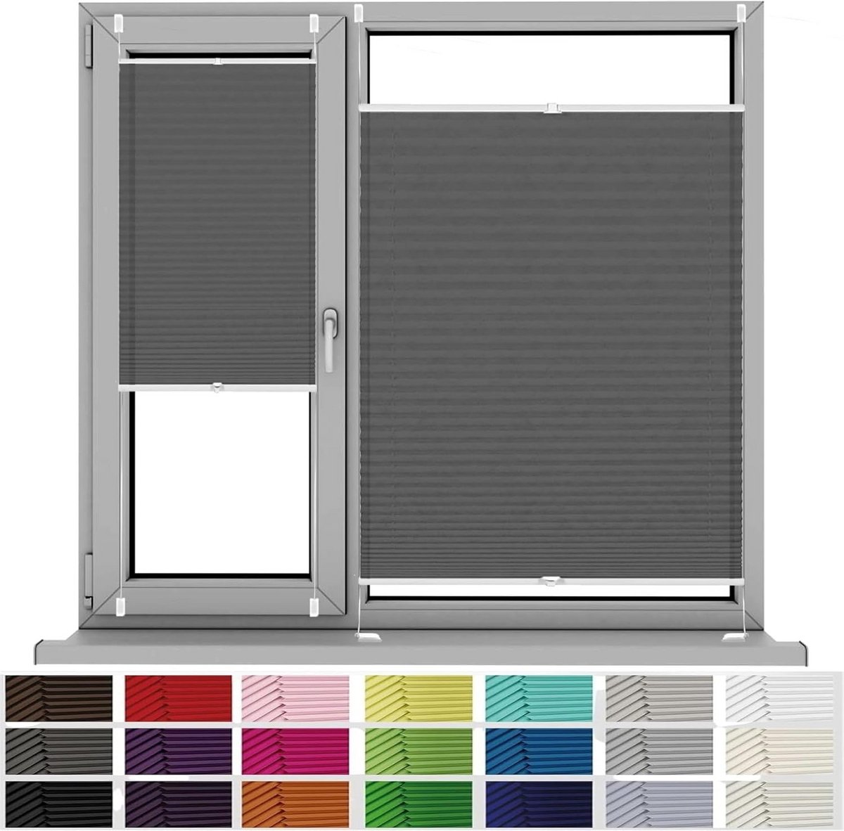 Geplooid Rolgordijn Verduisterend 56x170 cm - Zonwering en Inkijkbescherming Zonder Boren