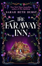 Boekomslag met de titel 'The Faraway Inn' en een magisch ogend, kleurrijk huisje omringd door bloemen en planten.