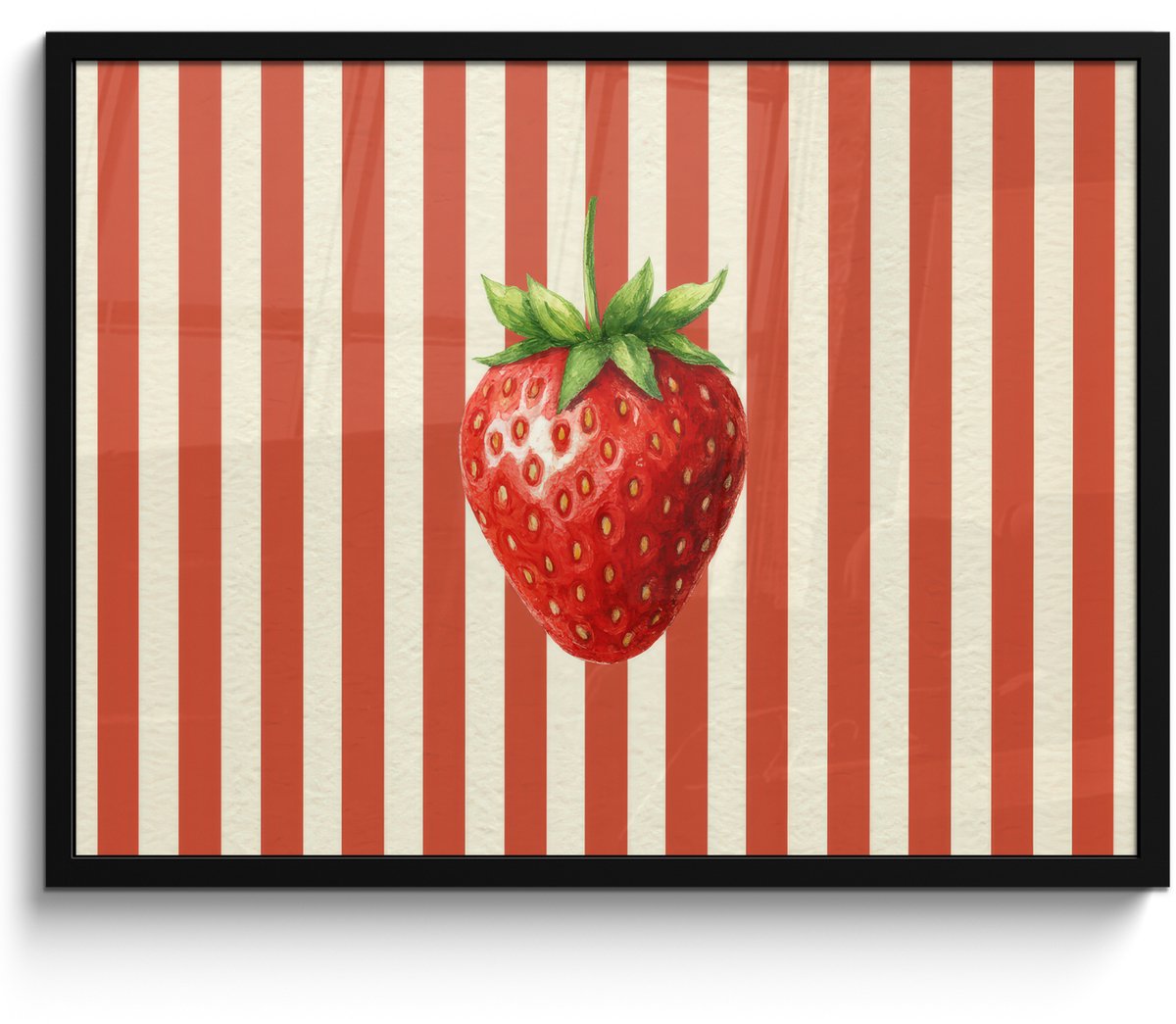 FrameYourWall Poster in lijst - Fotolijst 70x50 cm - Posters - Aardbei - Strepen - Rood - Posterlijst zwart - Decoratie - Wanddecoratie woonkamer - Muurdecoratie slaapkamer Multicolor