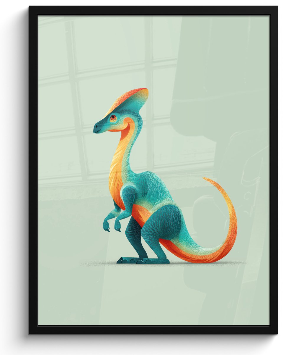 FrameYourWall Poster in lijst - Fotolijst 50x70 cm - Posters - Staart - Dino - Minimalistisch - Blauw - Posterlijst zwart - Decoratie - Wanddecoratie woonkamer - Muurdecoratie slaapkamer