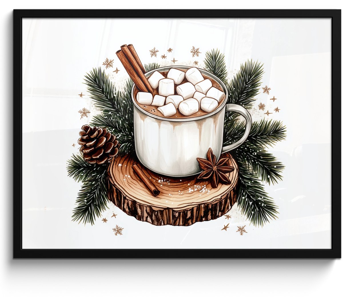 FrameYourWall Poster in lijst - Fotolijst 70x50 cm - Posters - Winter - Hout - Chocolademelk - Drink - Kerst - Posterlijst zwart - Decoratie - Wanddecoratie woonkamer - Muurdecoratie slaapkamer - Kerstversiering - Kerstdecoratie voor binnen - Kerstmis Winter - Chocolademelk