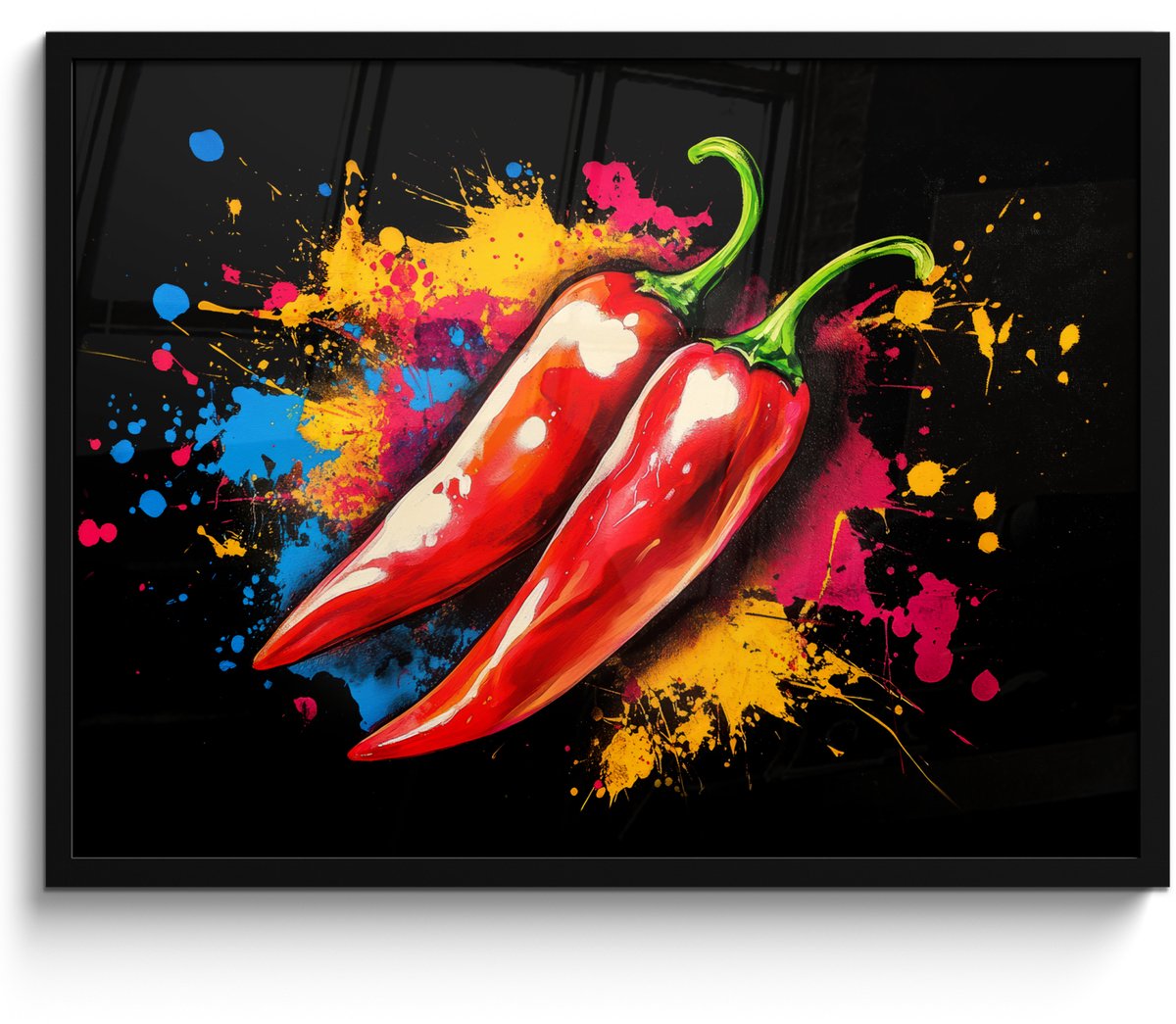 FrameYourWall Poster in lijst - Fotolijst 70x50 cm - Posters - Peper - Graffiti - Verf - Abstract - Modern - Kleurrijk - Posterlijst zwart - Decoratie - Wanddecoratie woonkamer - Muurdecoratie slaapkamer Graffiti - Peper