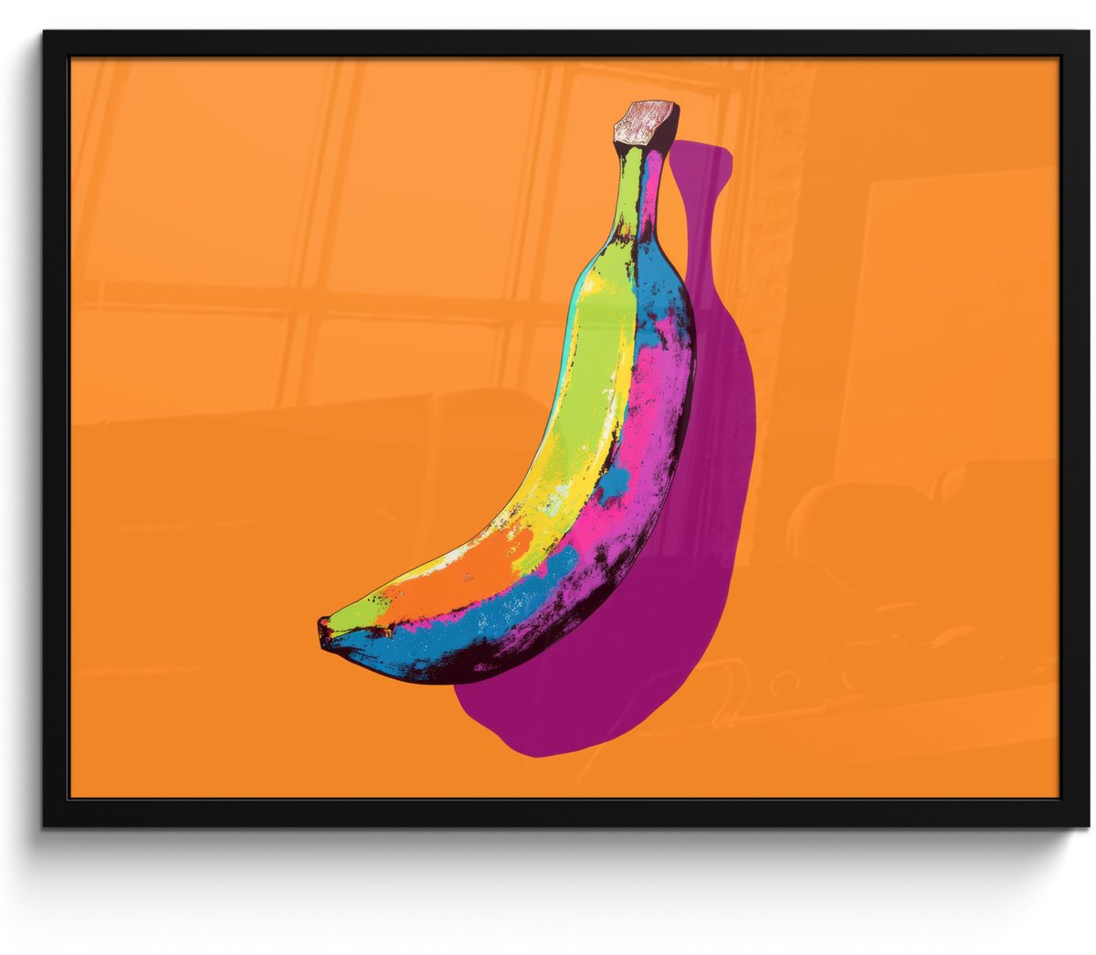 FrameYourWall Poster in lijst - Fotolijst 70x50 cm - Posters - Felle kleuren - Banaan - popart - Posterlijst zwart - Decoratie - Wanddecoratie woonkamer - Muurdecoratie slaapkamer