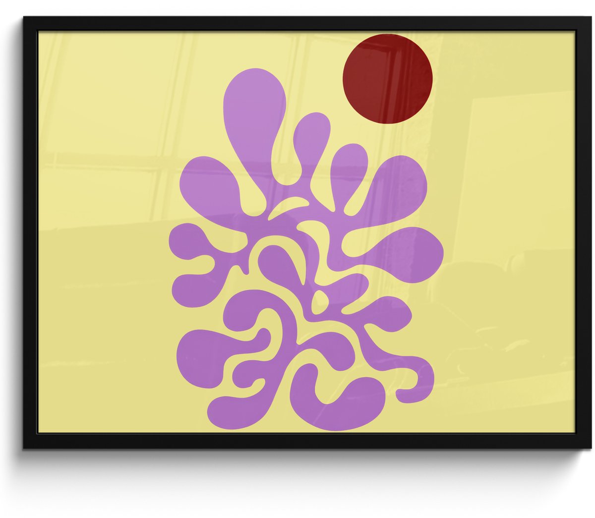 FrameYourWall Poster in lijst - Fotolijst 70x50 cm - Posters - Koraal - Cirkel - Abstract - Geel - Posterlijst zwart - Decoratie - Wanddecoratie woonkamer - Muurdecoratie slaapkamer