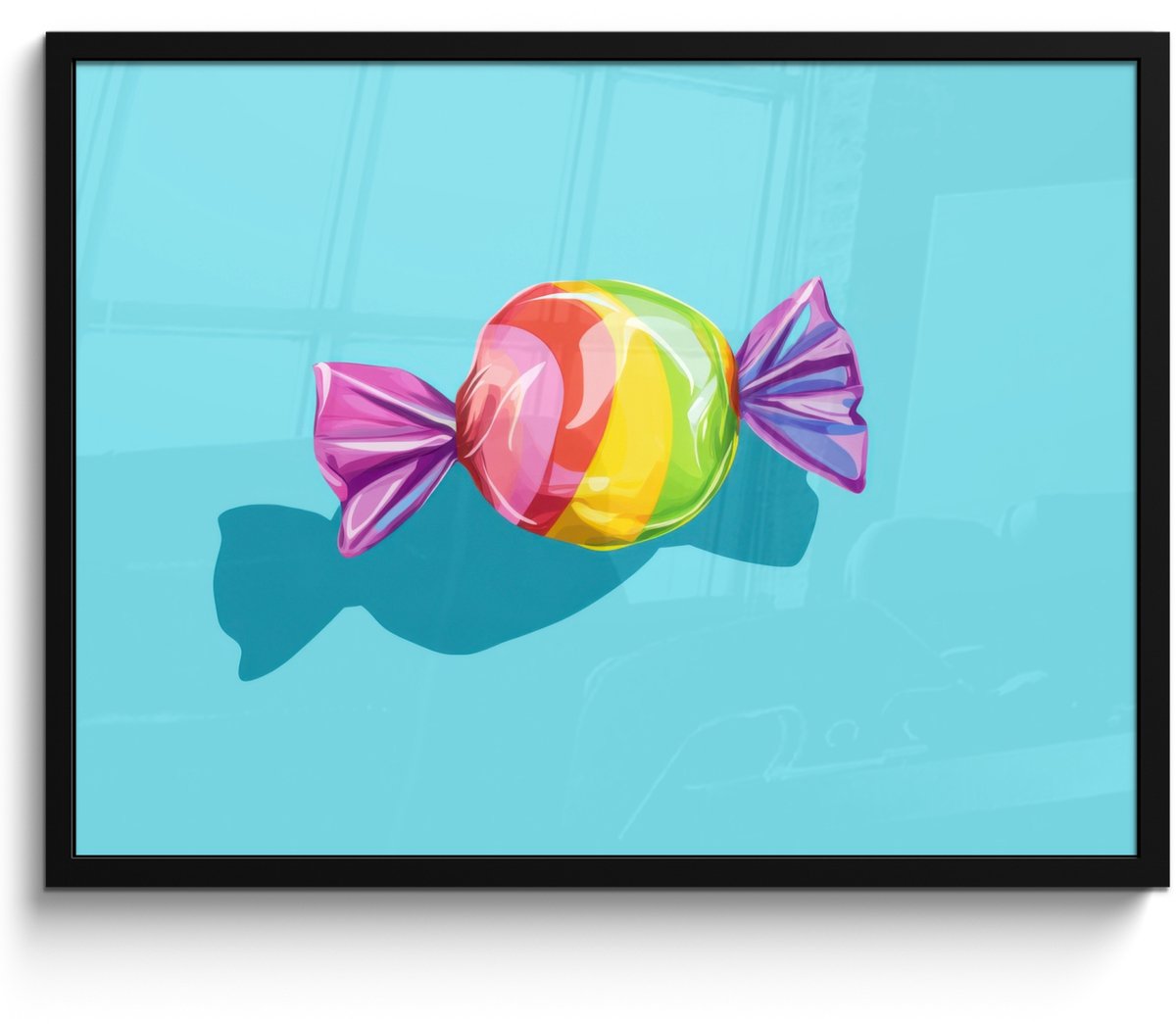 FrameYourWall Poster in lijst - Fotolijst 70x50 cm - Posters - Blauw - Snoep - Regenboog - Posterlijst zwart - Decoratie - Wanddecoratie woonkamer - Muurdecoratie slaapkamer