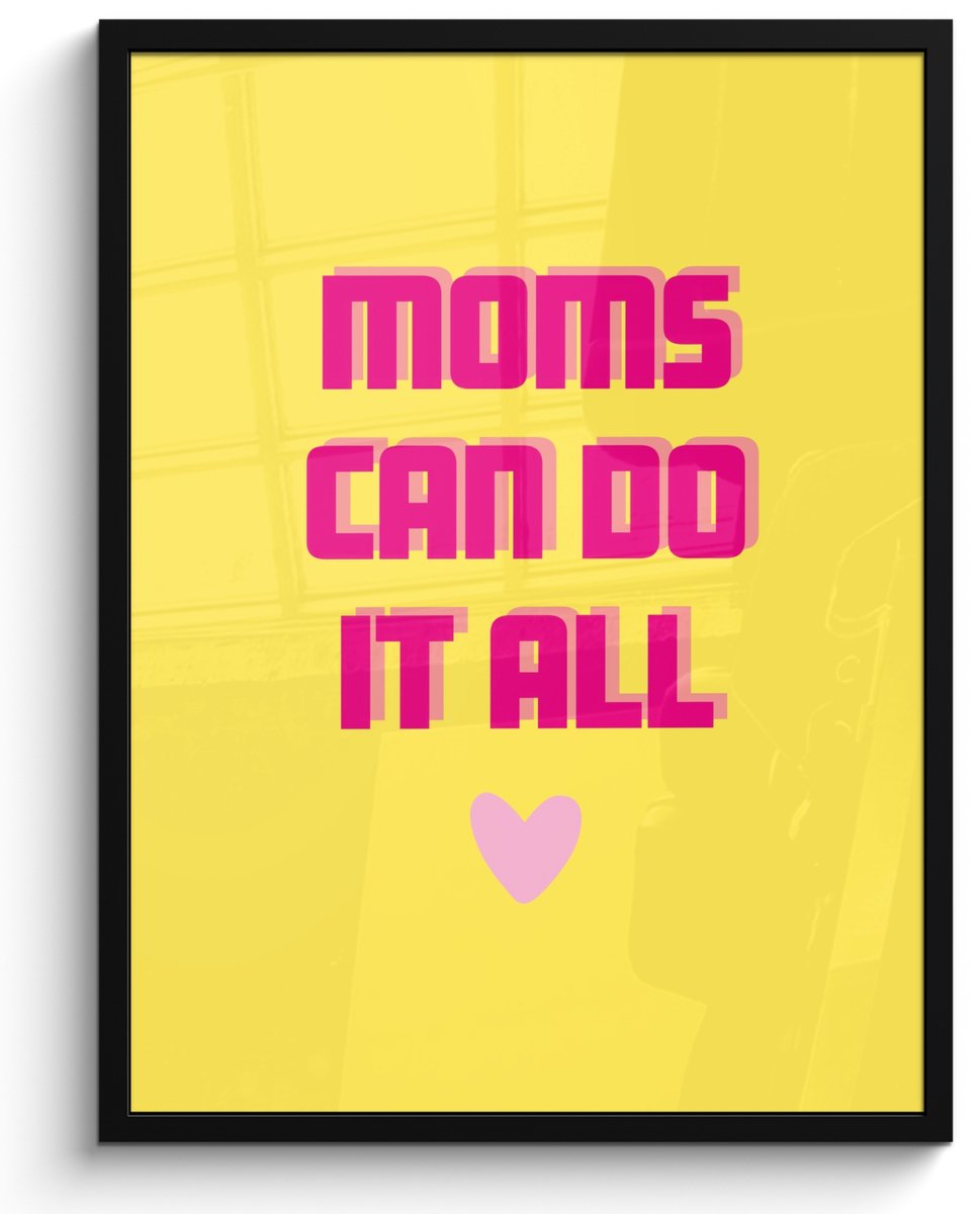 FrameYourWall Poster in lijst - Fotolijst 50x70 cm - Posters - Quote - Moeder - Hartje - Roze - Posterlijst zwart - Decoratie - Wanddecoratie woonkamer - Muurdecoratie slaapkamer Moeder - Tekst
