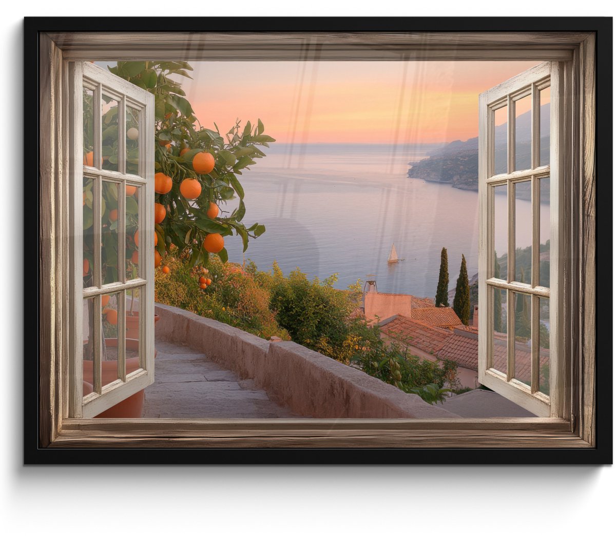 FrameYourWall Poster in lijst - Fotolijst 70x50 cm - Posters - Doorkijk - Uitzicht - Meer - Landschap - Posterlijst zwart - Decoratie - Wanddecoratie woonkamer - Muurdecoratie slaapkamer