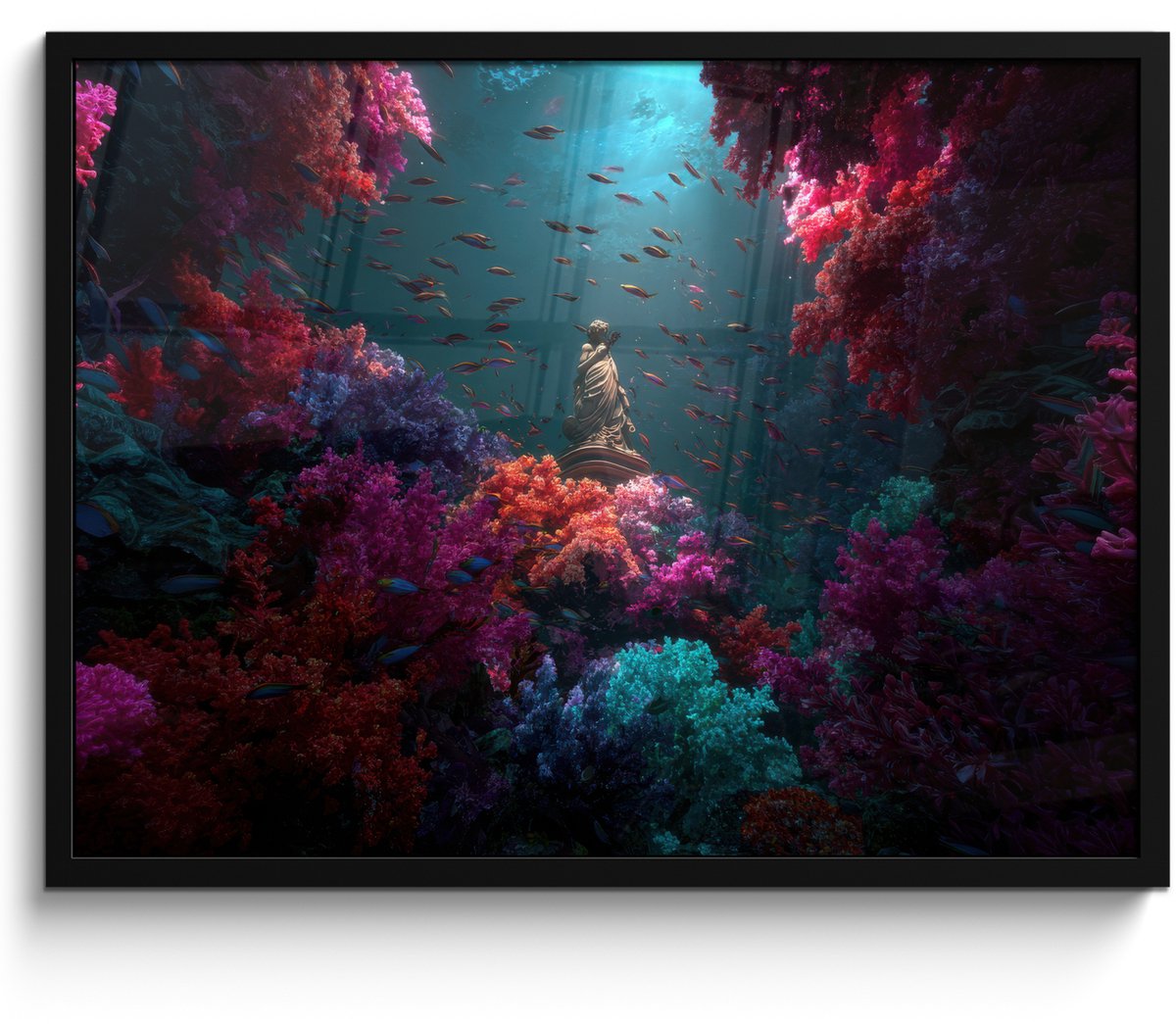 FrameYourWall Poster in lijst - Fotolijst 70x50 cm - Posters - Standbeeld - Zeebodem - Koraal - Kleurrijk - Posterlijst zwart - Decoratie - Wanddecoratie woonkamer - Muurdecoratie slaapkamer