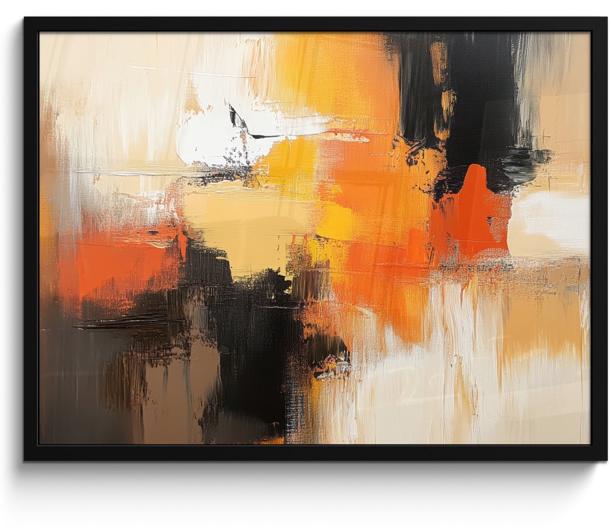 FrameYourWall Poster in lijst - Fotolijst 70x50 cm - Posters - Abstract - Modern - Verflook - Herfst kleuren - Oranje - Posterlijst zwart - Decoratie - Wanddecoratie woonkamer - Muurdecoratie slaapkamer