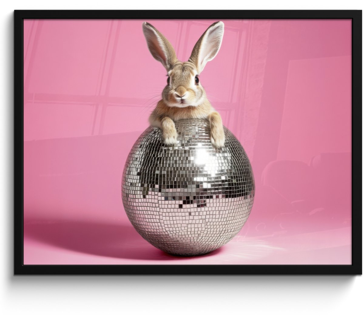 FrameYourWall Poster in lijst - Fotolijst 70x50 cm - Posters - Haas - Strik -Discobal - Posterlijst zwart - Decoratie - Wanddecoratie woonkamer - Muurdecoratie slaapkamer Paashaas - Disco