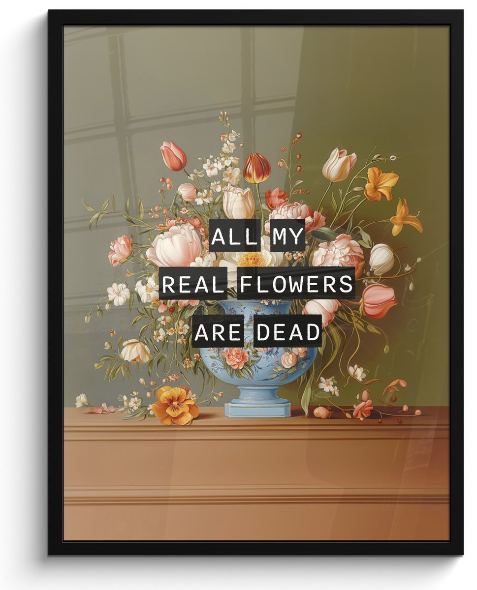 FrameYourWall Poster in lijst - Fotolijst 50x70 cm - Posters - Bloem - Quote - Vintage - Art - Posterlijst zwart - Decoratie - Wanddecoratie woonkamer - Muurdecoratie slaapkamer Bloemen - Vintage - Quote
