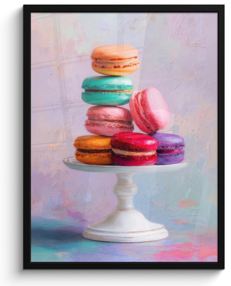 FrameYourWall Poster in lijst - Fotolijst 50x70 cm - Posters - Macarons - Schaal - Pastel - Kleurrijk - Posterlijst zwart - Decoratie - Wanddecoratie woonkamer - Muurdecoratie slaapkamer