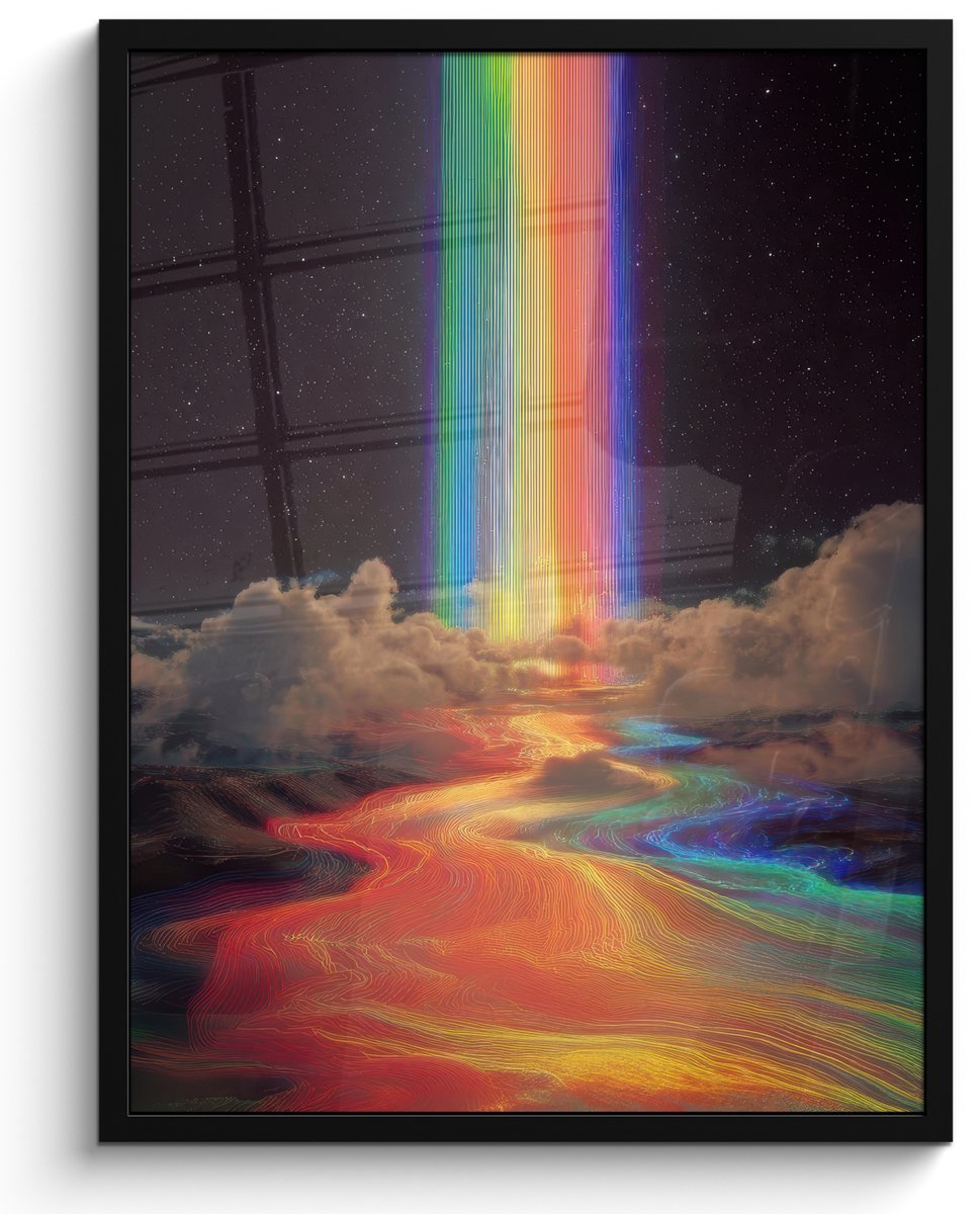 FrameYourWall Poster in lijst - Fotolijst 50x70 cm - Posters - Regenboog - Verticaal - Sterrenhemel - Wolken - Posterlijst zwart - Decoratie - Wanddecoratie woonkamer - Muurdecoratie slaapkamer Regenboog - Sterrenhemel - Wolken