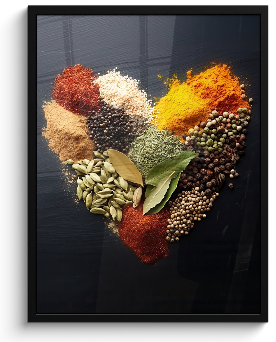 FrameYourWall Poster in lijst - Fotolijst 50x70 cm - Posters - Specerijen - Mix - Hartvorm - Zwart - Posterlijst zwart - Decoratie - Wanddecoratie woonkamer - Muurdecoratie slaapkamer Specerijen - Hartvorm