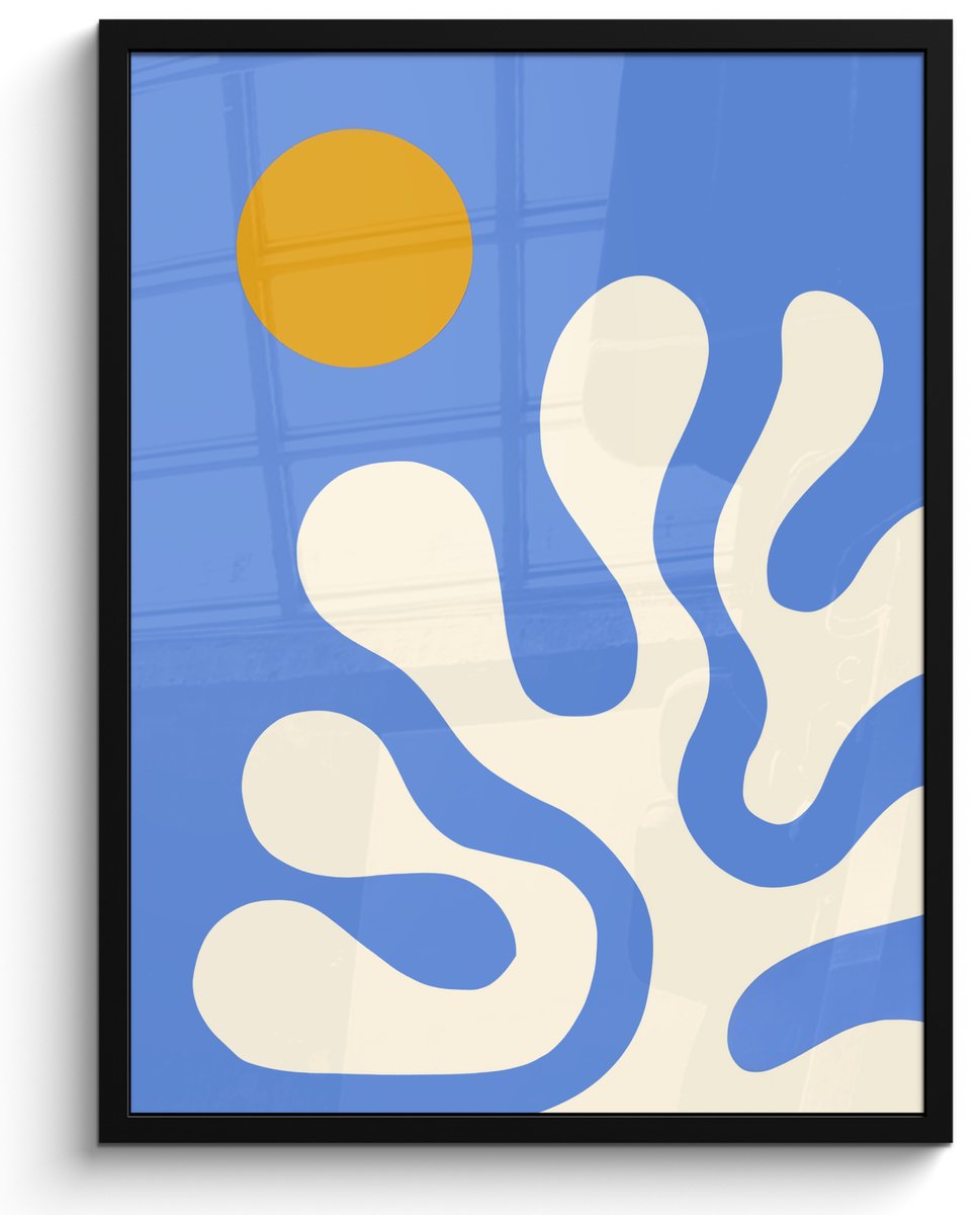 FrameYourWall Poster in lijst - Fotolijst 50x70 cm - Posters - Minimalistisch - Organisch patroon - Blauw - Posterlijst zwart - Decoratie - Wanddecoratie woonkamer - Muurdecoratie slaapkamer