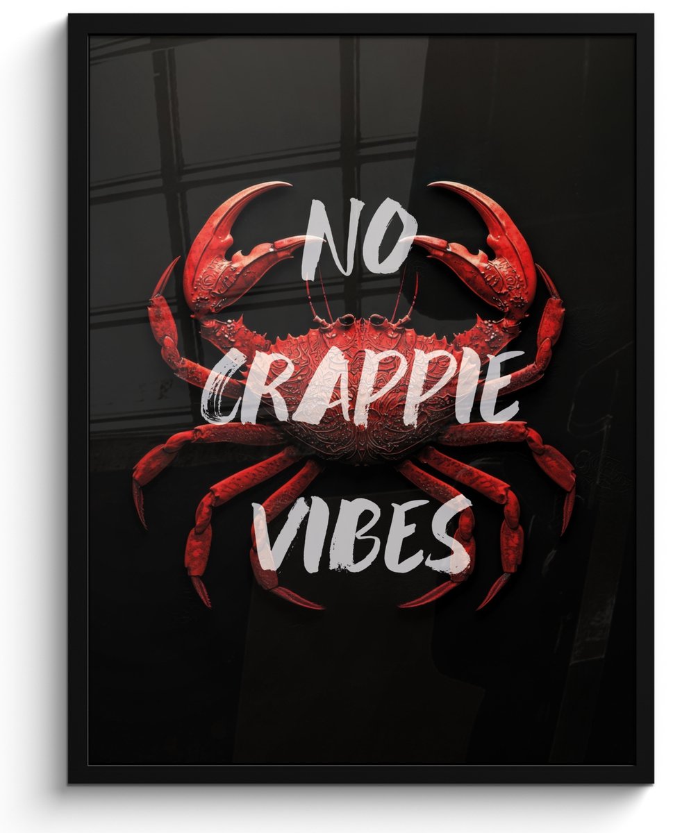 FrameYourWall Poster in lijst - Fotolijst 50x70 cm - Posters - Krab - Rood - Tekst - Zwart - Posterlijst zwart - Decoratie - Wanddecoratie woonkamer - Muurdecoratie slaapkamer Sardines - Tekst