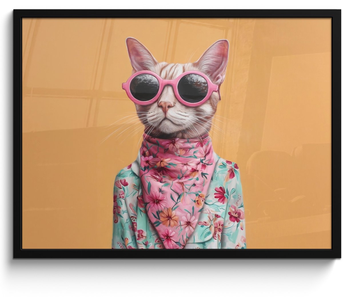 FrameYourWall Poster in lijst - Fotolijst 70x50 cm - Posters - Zonnebril - Kat - Sjaal - Bloemen - Posterlijst zwart - Decoratie - Wanddecoratie woonkamer - Muurdecoratie slaapkamer