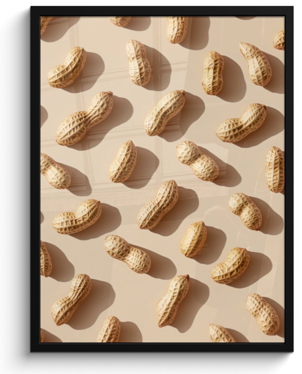 FrameYourWall Fotolijst inclusief poster - Posterlijst 50x70 cm - Posters - Pinda's - Patroon - Beige - Foto in lijst - Keuken decoratie muur - Wanddecoratie accessoires - Muurdecoratie - Schilderijen